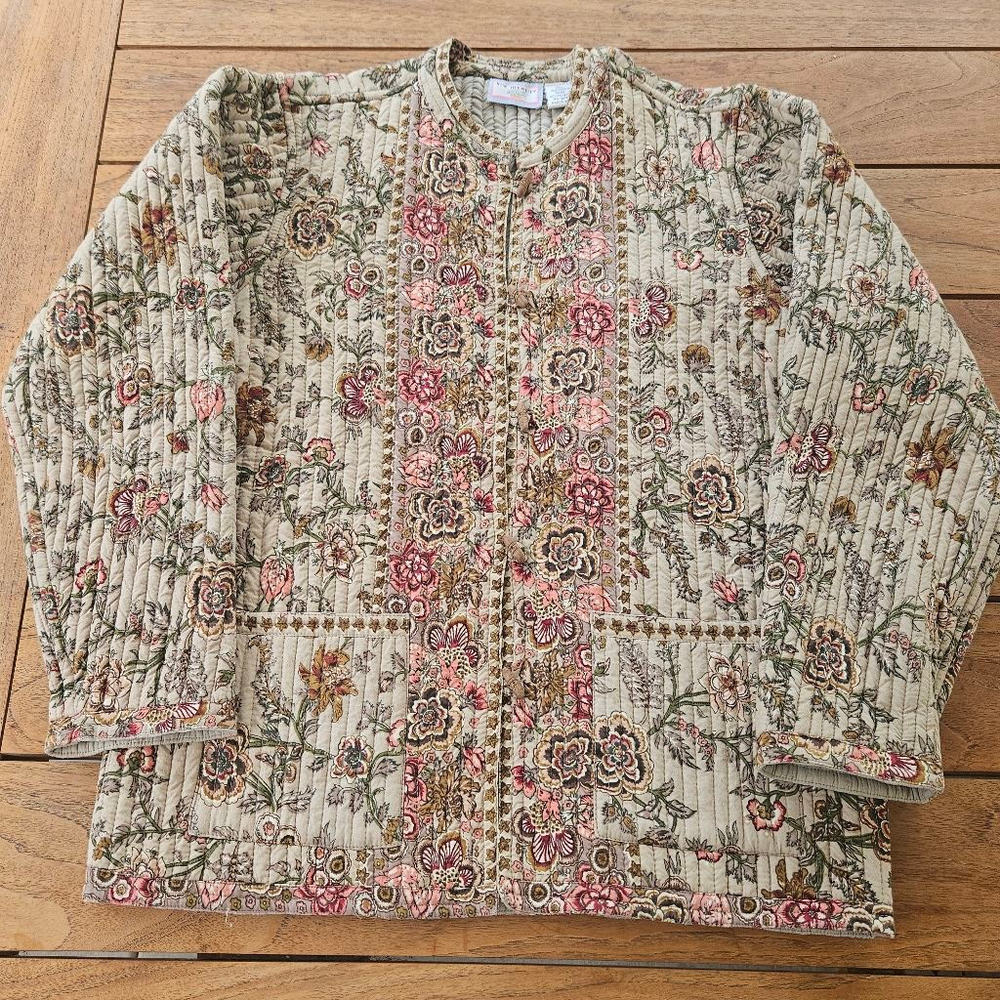 Vintage New Identity Quilted Floral Jacket Size L Boho Lightweight Coat